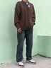 Cebrodz法國 重磅圓領(lǐng)毛衣男秋冬季復(fù)古寬松純色基礎(chǔ)保暖打底男士針織衫 咖啡色 L 曬單實拍圖
