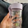富光小水杯玻璃杯牛奶杯帶蓋刻度便攜咖啡茶豆漿杯高硼硅玻璃杯子泡茶 330ml 紫色+貼畫 曬單實拍圖