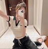 AEMAPE超洋氣一長(zhǎng)一短polo衫短袖上衣t恤2025夏裝新款寬松情侶裝兩件套 女杏短款+男杏珠地棉+繡花 常規(guī) M 女+XL男 曬單實(shí)拍圖