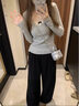 凡小如打底衫女秋冬長(zhǎng)袖t恤新款內(nèi)搭可外穿百搭韓系保暖純欲蝴蝶結(jié)上衣 灰色 L碼【建議95-105斤】 曬單實(shí)拍圖