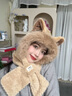 森上優(yōu)集帽子女秋冬小熊帽子加厚加絨圍巾女一體兩件套女士韓版可愛(ài)保暖 狐貍帽子圍巾一體【棕色】 曬單實(shí)拍圖