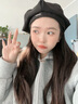 虔生緣黑色貝雷帽女2024春秋天新款大頭圍百搭顯臉小ins風畫家報童帽 黑色【秋冬毛呢款】 曬單實拍圖