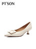 百田森（PT'SON）羊皮淺單鞋女春新真皮優(yōu)雅尖頭細跟真皮鞋 米白色 36 曬單實(shí)拍圖