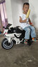 奇動(dòng)兒童電動(dòng)車(chē)摩托車(chē)男女孩寶寶機車(chē)3-6-8歲玩具車(chē)可坐人三輪車(chē) A白色【12V+手擰油門(mén)+燈光輪】 曬單實(shí)拍圖