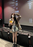 梓洛蘭ZiLuolan秋季套裝女2025韓版寬松格子襯衫吊帶背心搭配高腰牛仔褲 藍色格子襯衫+白背心+牛仔褲 XL (建議120-140斤) 曬單實(shí)拍圖