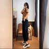 魔之韻夏季薄款休閑褲女寬松顯瘦高腰九分哈倫褲子運動松緊腰煙管褲8015 黑色 XL （120-135斤左右） 曬單實拍圖