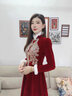 麗佰昕中式旗袍敬酒服新娘2025長(cháng)袖紅色出閣結婚回門(mén)訂婚禮服裙加厚秋冬 酒紅色 M  建議90-100斤 曬單實(shí)拍圖