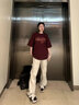 LDBE酒紅色純棉重磅短袖t恤女夏季2025新款潮牌美式高街寬松上衣體恤 酒紅色【純棉】 3XL（160-180斤） 曬單實拍圖