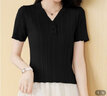 啄木鳥(niǎo)冰絲針織短袖女士薄款夏季新款百搭寬松v領(lǐng)上衣短款t恤高腰打底衫 黑色 XL (建議110-125斤) 曬單實(shí)拍圖