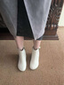 歐卡匯舒適休閑靴女百搭2024冬季新款媽媽真皮牛皮老人英倫風(fēng)軟皮旗袍靴 米色-單里款 35碼 曬單實(shí)拍圖