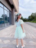 G.DUCKKIDS女童連衣裙2024夏季新款洋氣兒童公主裙大童夏裝裙子女孩蓬蓬紗裙 綠色 160 曬單實(shí)拍圖