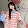 戀的條紋短袖T恤女夏季寬松學(xué)生高中初中女生衣服夏天2024新款POLO衫 韓版翻領(lǐng)圖片色 均碼（可備注碼數） 曬單實(shí)拍圖