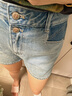Olrain歐芮兒藍色牛仔褲女夏季新款高腰寬松復古顯瘦A字短褲 牛仔藍 XL 曬單實(shí)拍圖
