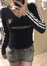 LDBE美式辣妹三條杠V領(lǐng)短款收腰緊身長袖t恤女秋冬內(nèi)搭打底衫上衣ins 黑色 S 曬單實拍圖
