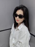 畫尚高級感歐美復(fù)古貓眼墨鏡女網(wǎng)紅個性曲面小框防紫外線太陽眼鏡 黑框黑片 曬單實拍圖