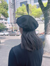 云見森知新款韓系貝雷帽女春秋款冬秋季卡其色皮質(zhì)百搭復(fù)古大頭圍黑色帽子 云炭黑 曬單實(shí)拍圖