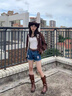 FSAT馬丁靴女騎士靴皮帶扣粗跟復(fù)古不過(guò)膝長(zhǎng)筒靴西部牛仔靴 棕色 37 曬單實(shí)拍圖