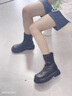 百麗踏短筒靴子女2025年春秋新款單靴馬丁靴松糕厚底瘦瘦切爾西短靴 黑色 36 曬單實(shí)拍圖