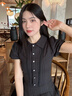 GARNUO學(xué)院風(fēng)泡泡袖白色襯衫連衣裙子女夏季法式氣質(zhì)小個(gè)子收腰顯瘦短裙 黑色【裙子+短褲】 M 【101-110斤】 曬單實(shí)拍圖