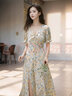 FOURDATRY碎花裙子連衣裙新款夏裝女裝中長(cháng)裙夏季旗袍 碎花連衣裙 3XL (120-130斤) 曬單實(shí)拍圖
