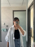 琦牧蕓大碼女裝夏季新款套裝胖mm寬松顯瘦遮肚背心襯衫牛仔半身裙三件套 黑色吊帶+白襯衫+半身裙 2XL【建議140-160斤】 曬單實(shí)拍圖