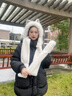 溪谷幽幽秋冬季2024新款帽子圍巾一體女冬天保暖毛絨手套三件套可愛連帽潮 阿貍-手套帽子圍巾一體-白色 曬單實(shí)拍圖