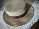 櫪野時(shí)尚草帽女夏海邊遮陽(yáng)防曬平沿帽男女百搭草編太陽(yáng)帽平頂新款大頭 卡其咖帶 常規M碼（55-57cm）,配防風(fēng)繩 曬單實(shí)拍圖