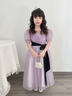 小咔衣濃（Xiaokayinong）女童高端禮服兒童花童婚紗公主裙小女孩主持人鋼琴演奏演出服春秋 紫色短袖長款 130 曬單實(shí)拍圖
