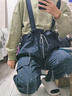 馬登可拆卸兩穿工裝背帶褲女秋秋復古直筒褲松緊腰抽繩休閑褲長(cháng)褲子 藏青色 寬松版型可拍小一碼馬登工裝 M 曬單實(shí)拍圖