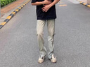 柏銘臣牛仔褲男側(cè)拉鏈高街美式復(fù)古水洗做舊長褲設(shè)計(jì)感寬松直筒褲子男 黃泥色 L【建議105-120斤】 曬單實(shí)拍圖