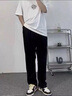 WHIM NASA春季寬松直筒休閑褲男士垂感小西褲潮流學生春秋百搭冰絲長褲子男 黑色 XL 曬單實拍圖