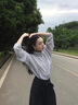 舒芳蝶（shufangdie）休閑褲套裝女2025時(shí)尚立領(lǐng)排扣襯衫上衣早秋高腰拖地休閑褲兩件套 淺藍(lán)色上衣+黑色褲子【送腰帶】 M 曬單實(shí)拍圖