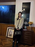 予瑾?dú)W貨復(fù)古條紋針織外套女秋冬及慵懶風(fēng)牛角扣v領(lǐng)寬松短款毛衣開衫 條紋開衫 S 建議95斤以內(nèi) 曬單實(shí)拍圖