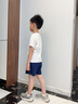 羅蒙兒童校園服飾短褲灰色男童褲子夏季深藍藏青色小學(xué)生運動(dòng)五分褲薄 深藍色松緊腰短褲 130 曬單實(shí)拍圖