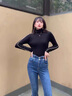 LPOX撞色套頭針織打底衫女春秋堆堆領(lǐng)毛衣內(nèi)搭高級感長袖修身上衣 黑色[凡爾賽/茶里茶氣/漂亮/設(shè) S 建議80-95斤 曬單實(shí)拍圖