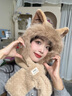 森上優(yōu)集帽子女秋冬小熊帽子加厚加絨圍巾女一體兩件套女士韓版可愛(ài)保暖 狐貍帽子圍巾一體【棕色】 曬單實(shí)拍圖