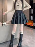 廣月藍蓬蓬皮裙半身裙女秋冬PU高腰顯瘦氣質(zhì)百搭松緊腰A字短裙A字裙 黑色 XL 建議121-130斤 曬單實(shí)拍圖