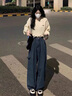 Jret破洞長袖針織毛衣女新款設(shè)計感小眾寬松慵懶風小個子短款上衣女 白色 常規(guī) 均碼 (建議70-120斤) 曬單實拍圖