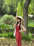 圣保美碎花吊帶連衣裙夏季女裝2024新款小個(gè)子海邊度假沙灘裙子夏天長(cháng)裙 紅色 S碼 曬單實(shí)拍圖