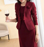 皮爾卡丹（pierre cardin）喜婆婆婚宴裝女秋冬2025年新款羊毛呢正裝宴會連衣裙套裝針織 酒紅色 3XL 超出韓碼范圍 曬單實拍圖