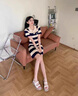 JAVCPolo連衣裙女夏季新款2025年新款法式復古設計感小眾收腰顯瘦裙子 黑白色條紋連衣裙子 XL 【建議115-125斤】 曬單實(shí)拍圖