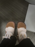OTZSHOES休閑鞋女秋冬情侶百搭毛毛鞋可拆卸兔耳朵丑萌果凍板鞋 棕色 37  曬單實(shí)拍圖