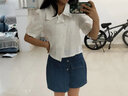 范前衛(wèi)女生衣服潮流穿搭 小個子溫柔系女2024夏季新款韓版氣質(zhì)絕美顯瘦 白色上衣+藍(lán)色牛仔褲裙兩件套 L 建議-120斤 曬單實拍圖