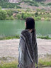 民族風(fēng)西藏旅游穿搭斗篷外套披肩春裝圍巾女云南外搭加厚毯子披風(fēng) 深灰 曬單實(shí)拍圖