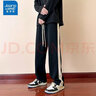 真維斯（Jeanswest）休閑褲直筒垂感寬松條紋闊腿時尚百搭新款潮流長褲百搭褲子男 黑色 常規(guī)848 M 曬單實拍圖