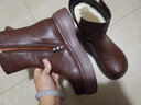 啄木鳥(niǎo)真皮厚底秋冬季加絨加厚媽媽鞋棉鞋女中筒牛皮雪地靴女短靴馬丁靴 棕色加絨內里 35 曬單實(shí)拍圖
