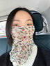 上海故事真絲防曬面罩女夏季兩用遮臉開車桑蠶絲圍脖護(hù)頸面紗 碎花白色 曬單實(shí)拍圖