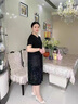 RUIQIUER夏季新款女裝套裝時(shí)尚洋氣印花休閑收腰顯瘦中長(cháng)款短袖裙子夏天 黑色 L（建議95-110斤） 曬單實(shí)拍圖