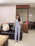 莫代爾(三件套)帶胸墊睡衣女春秋夏季長袖可外穿背心家居服薄款甜美套裝 310LA 純色三件套 灰藍(lán) 【帶胸墊 M/80-100斤 曬單實(shí)拍圖
