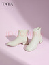 他她法式時(shí)裝短靴女靴休閑羊皮彈力靴冬季XJE01DD4 米白 36 曬單實(shí)拍圖